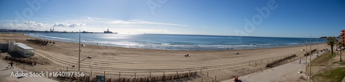 Platja de la Pineda beach in Vila-seca, Tarragona, Catalonia, Spain, a wide sandy coast popular for tourism, leisure, and Mediterranean views.