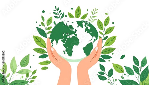 Hands holding globe with plants