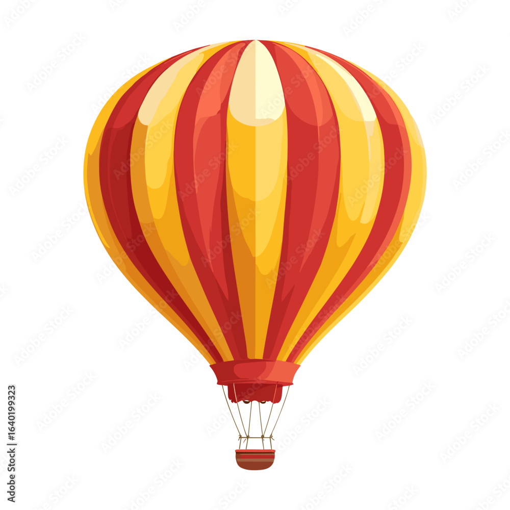 Fototapeta premium Colorful hot air balloon floating in the sky during a bright sunny day over a scenic landscape