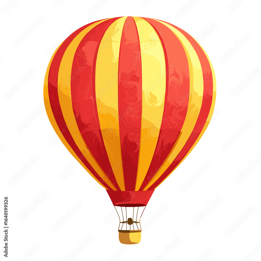 Fototapeta premium Colorful hot air balloon floats in the sky during a clear day, showcasing vibrant red and yellow stripes