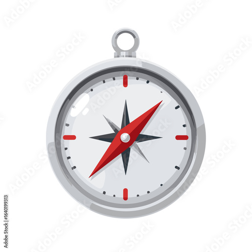 Compass displayed prominently with a clear design featuring cardinal directions and a silver casing