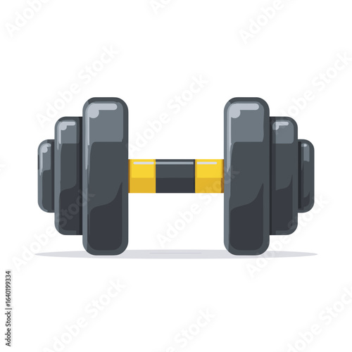 Muscle training equipment features a black and yellow dumbbell designed for strength workouts in a home gym