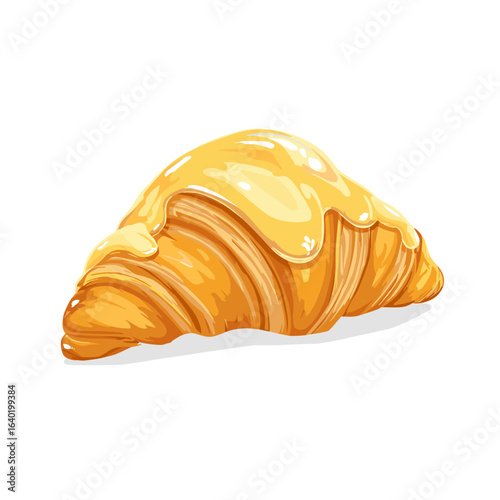 Freshly baked croissant drizzled with honey showcases delightful pastry craftsmanship