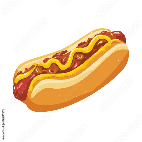 Delicious hot dog topped with mustard and ketchup on a light background ready to be enjoyed at a summer barbecue or picnic