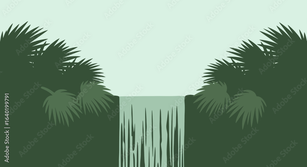 Fototapeta premium Vector illustration of a tranquil waterfall surrounded by greenery 