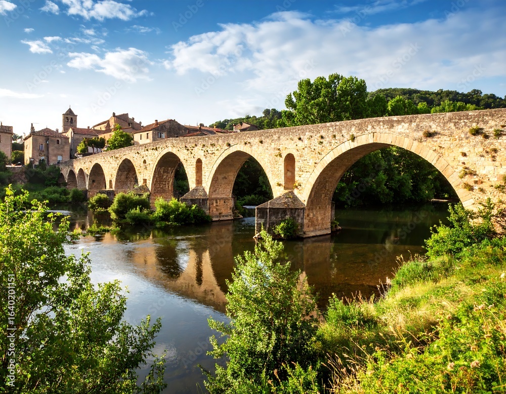Fototapeta premium Ancient stone bridge over a tranquil river