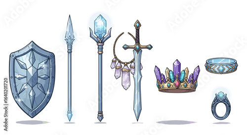 Fantasy Crystal Armory: Shield, Spear, Staff, Sword, Crown, Ring, and Circlet