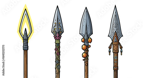 Ornate spear weapon designs: unique fantasy battle equipment illustration