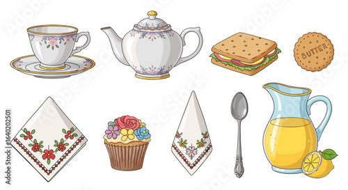 Charming tea party elements illustration with a delightful whimsical feel