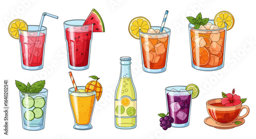 Refreshing Summer Drinks: Colorful Variety of Fruit Beverages and Teas