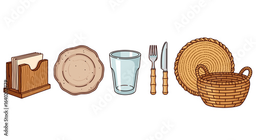 Rustic Place Setting with Basket, Glass, Plate, and Cutlery