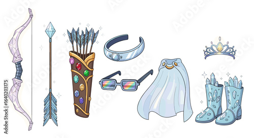Cartoon Magical Costume Items Collection Isolated Against White Backdrop