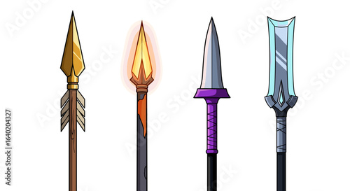 Colorful Assortment of Fantasy Spears Against a White Backdrop