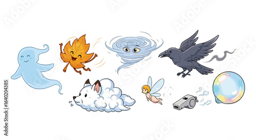 Enchanted Objects: A Whimsical Collection of Fantasy Elements on White