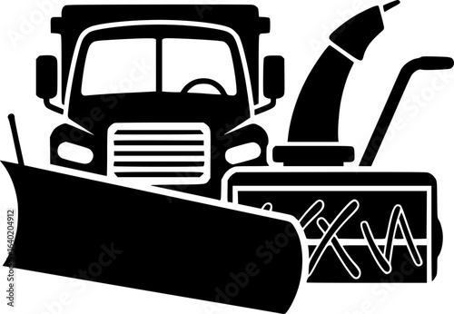 Truck snowplow icon. Snowblower. Black silhouette. Front view. Vector simple flat graphic illustration. Isolated object on a white background