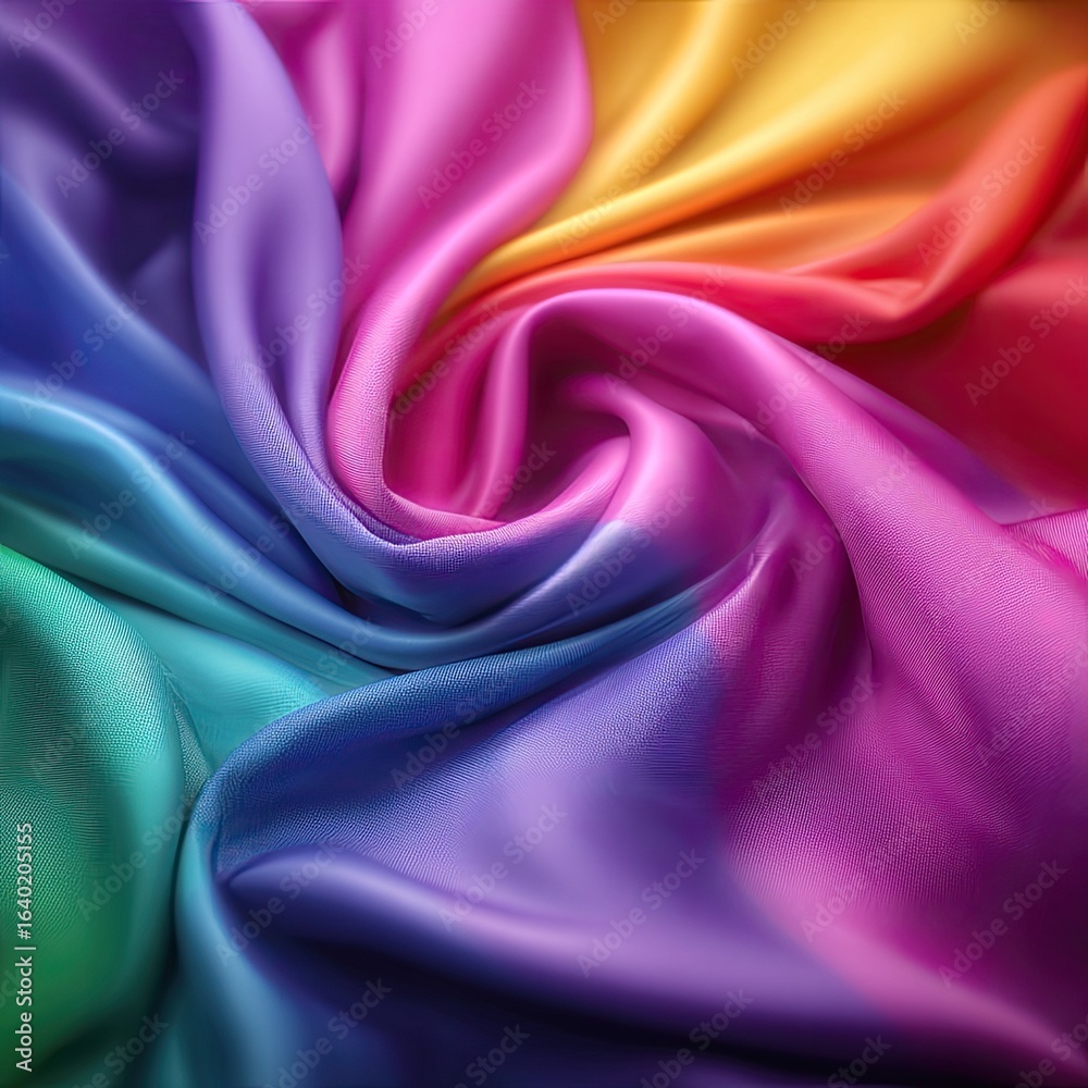 Fototapeta premium Swirling rainbow silk fabric close-up