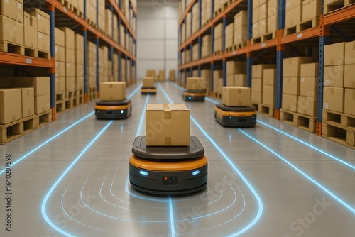 Automated Guided Vehicles in Warehouse Environment Optimizing Logistics with Modern Technology for Efficiency and Speed in Package Delivery