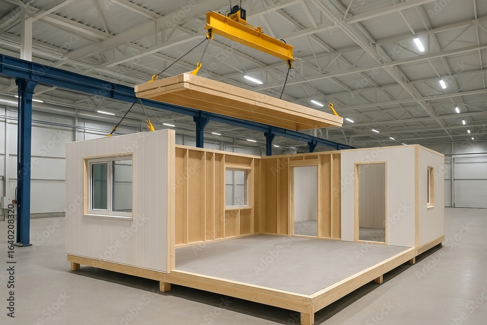 custom made wallpaper toronto digitalAssembly of a modular home in a modern factory setting highlighting innovative construction techniques and contemporary architecture concepts