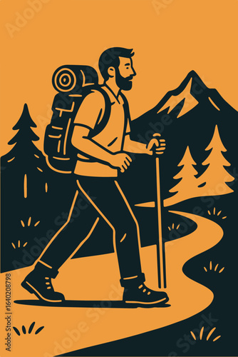 Illustration hiking with a backpack vector minimalism Vector illustration minimalism