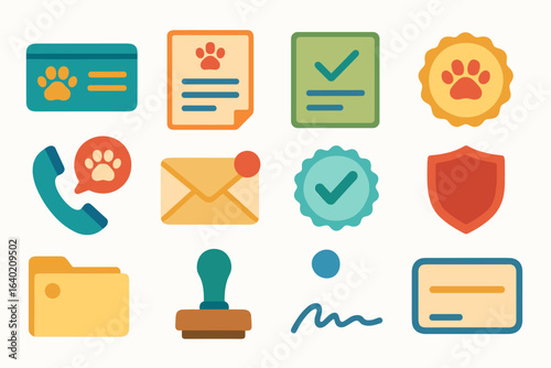 Pet care flat icon set. veterinary, grooming, insurance icons flat collection