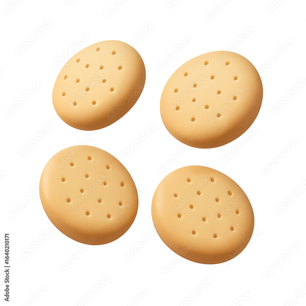Fototapeta premium Four round biscuits with perforations isolated on transparent background
