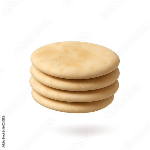 Stack of four round pita breads isolated on transparent background