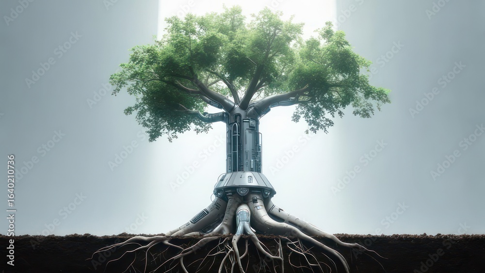 Fototapeta premium Futuristic tree with roots