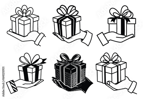 Set of colorful gift boxes with bows and ribbons for celebrations and holidays