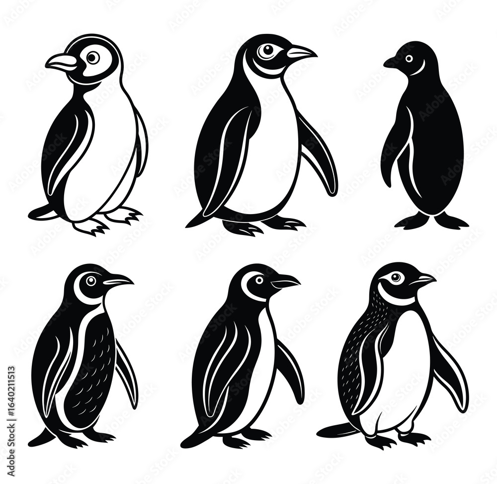Naklejka premium Cute cartoon penguins in winter with snow and ice background