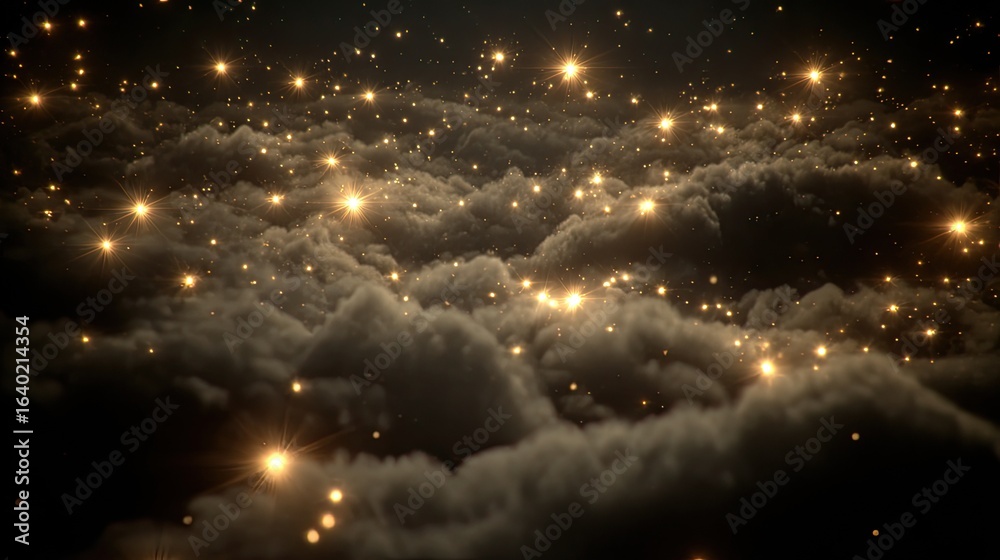 Naklejka premium Dark clouds illuminated by golden stars