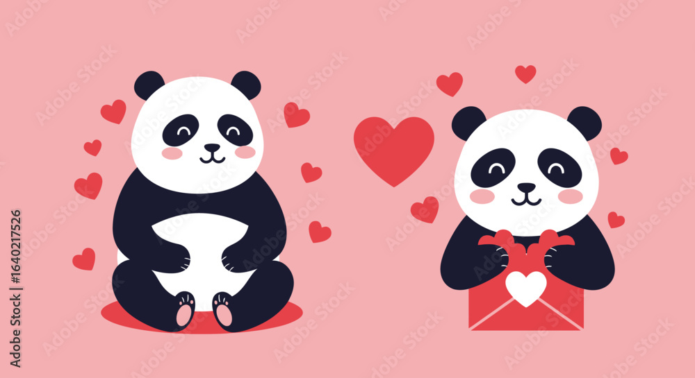 Naklejka premium Vector Cute Cartoon Panda Bear Illustration for Valentine Card Design