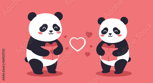 Vector Cute Cartoon Panda Bear Illustration for Valentine Card Design