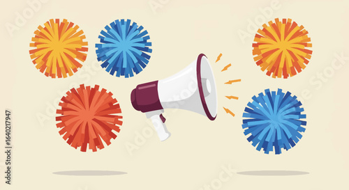 Colorful Cheerleading Vector Set Featuring Pom-Poms and Megaphone for Team Spirit