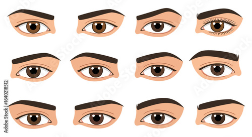 Vector Set of Human Eyes – Diverse Races and Skin Tones with Various Shapes and Colors
