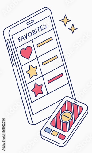 Digital mobile phone favorites app interface