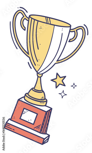 Golden trophy cartoon illustration