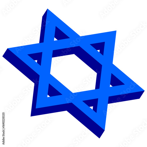 Blue Star of David icon, symbol of Judaism. 3D vector illustration isolated on white.