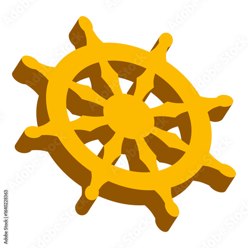 Dharmachakra, wheel of dharma. 3D vector illustration isolated on white.