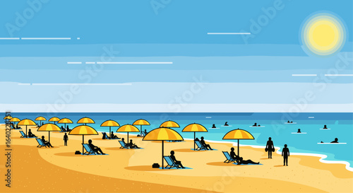 Relaxing beach landscape with people enjoying the sun
