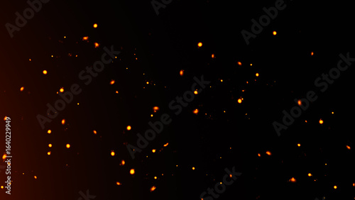 Blurred fire embers sparks on black background . Texture isolated overlays. Concept of particles, sparkles, light and flame.