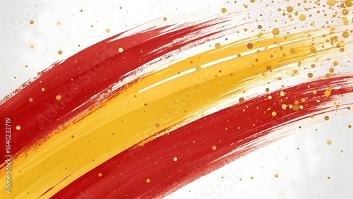 Spanish flag abstract design with vibrant brushstrokes and golden confetti for celebration