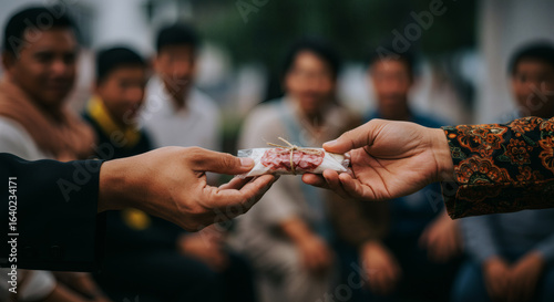 National Salami Day Gift: Hand Offering Artisanal Salami Wrapped in Rustic Paper, Authentic Italian Cured Meat Close-Up for Charcuterie Board or Gourmet Cookbook