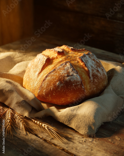 Fresh artisan bread on rustic cloth