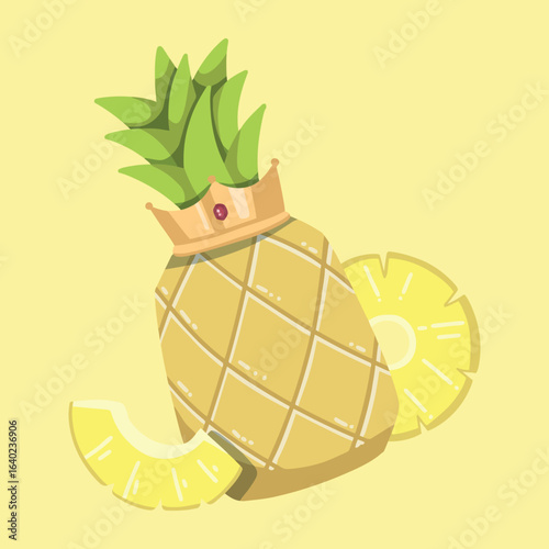 Bright pineapple illustration with slices, ideal for summer marketing, recipes, food blogs, and tropical brand promotions.