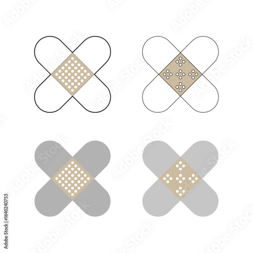 Cross bandages icons. Medical health symbols. First aid Vector. Adhesive patch illustration.