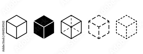 Cube shapes and silhouettes in 3D projection. Isometric squares isolated on white background. Geometric cubic forms. Ice or sugar bricks, boxes or containers figures. Vector graphic illustration.