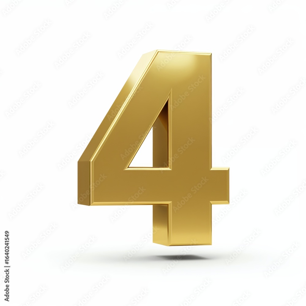 Obraz premium Golden Number 4: A striking gold number four casts a shadow, offering a visual representation of numeric elegance and precision.