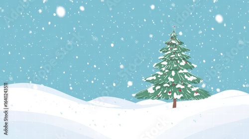 Magical Christmas tree glowing in snowy winter wonderland night.