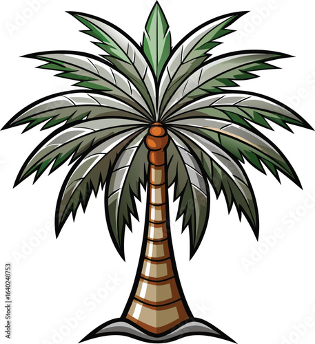 Cartoon Palm Tree with Green Fronds and Brown Trunk on White Background tropical nature