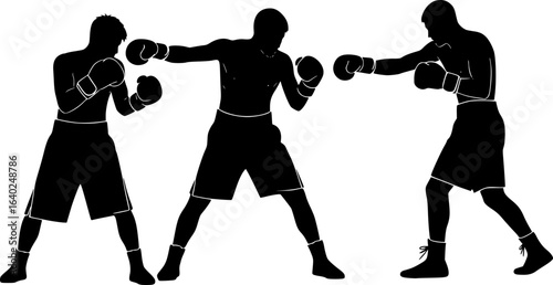 Silhouette Boxing Sequence: Fighter Throwing Punches, Black and White